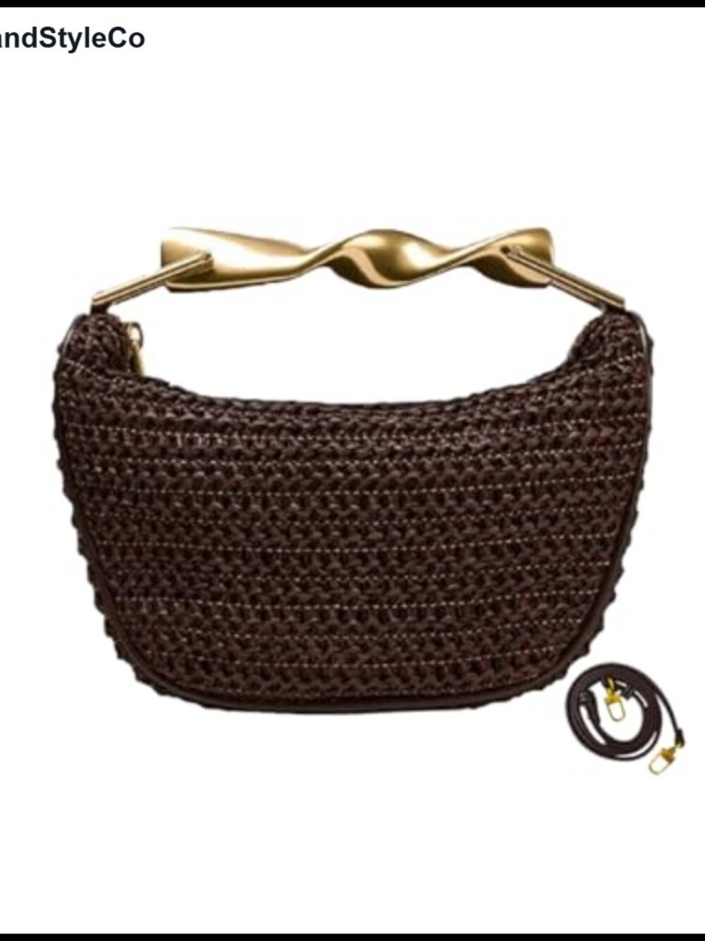 Mini Woven Straw Crossbody Bag with PU Leather & Chain Straps